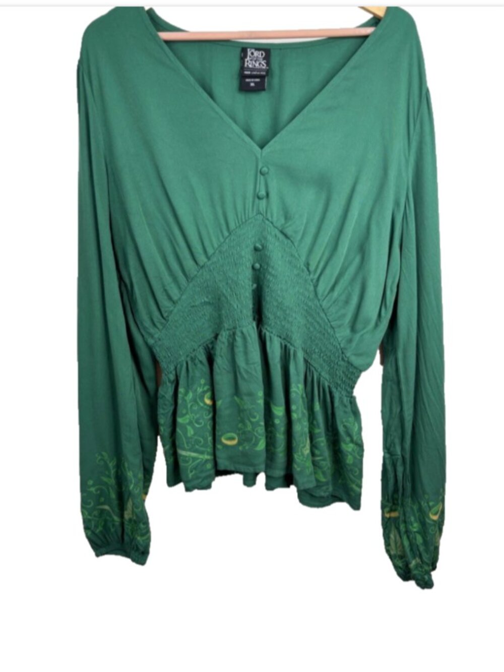 Her Universe × The Lord of the Rings Leaf & Ring Long Sleeve Peplum Top XL Green